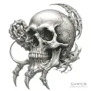 he ginger biomech skull on top of hand  tattoo design idea