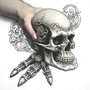 he ginger biomech skull on top of hand  tattoo design idea