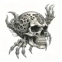 he ginger biomech skull on top of hand  tattoo design idea