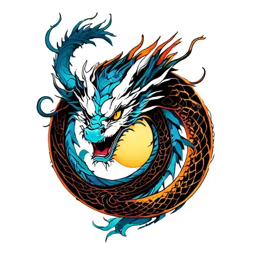 blue eyes white dragon ouroboros and in the middle the gomu gomu no mi  tattoo design idea