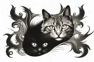 Create a tattoo image that represents rebirth. The picture should have cats. You can highlight the accents with color tattoo design idea