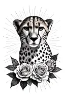 Cheetah with roses and the sun rays tattoo design idea