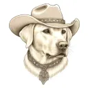 older golden female Labrador with a cowgirl hat on and collar and western theme tattoo design idea