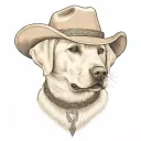 older golden female Labrador with a cowgirl hat on and collar and western theme tattoo design idea
