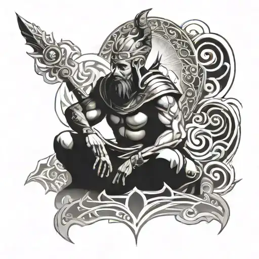 warrior meditating tattoo design idea