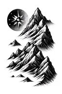 fine line mountains travel compass tattoo design idea