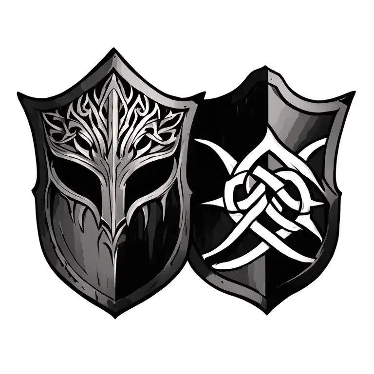 helm of awe on one side, celtic shield knot on the other tattoo design idea