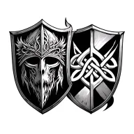 helm of awe on one side, celtic shield knot on the other tattoo design idea