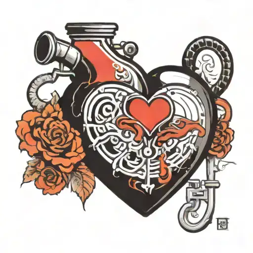 a black and white transparent fuel tank almost full in form of a heart tattoo design idea