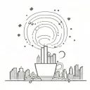 An abstract minimalist design of a sunrise over a city skyline, with coffee beans scattered throughout, symbolizing the engineer's love for coffee and urban landscapes tattoo design idea