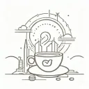 An abstract minimalist design of a sunrise over a city skyline, with coffee beans scattered throughout, symbolizing the engineer's love for coffee and urban landscapes tattoo design idea