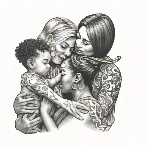 three women taking care of child  tattoo design idea