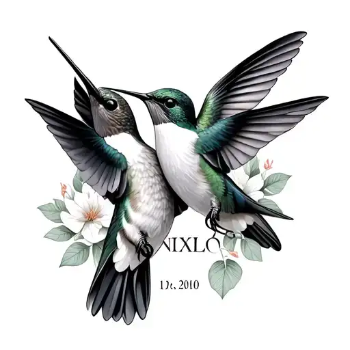 Two small hummingbirds with a small Roman numeral date centered underneath tattoo design idea