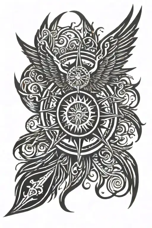 godsmack tribal sun with wings tattoo design idea