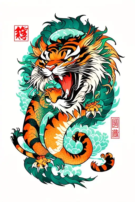 tiger and dragon with name tattoo design idea