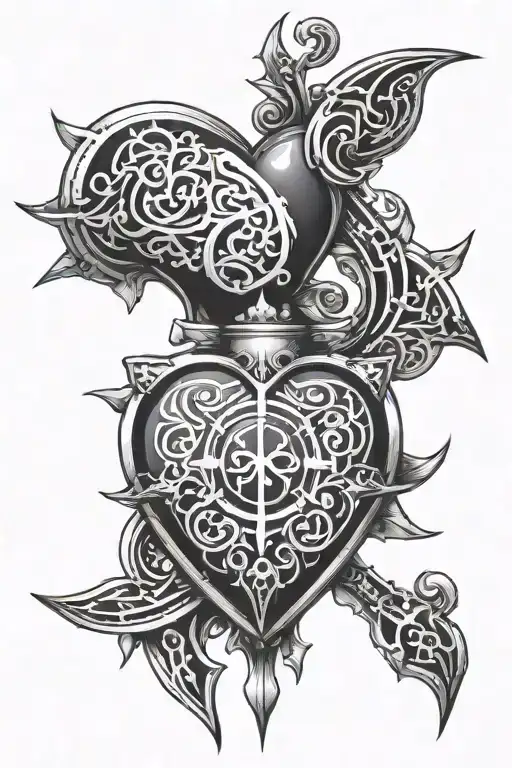 cyber sigil heart shaped locket tattoo design idea