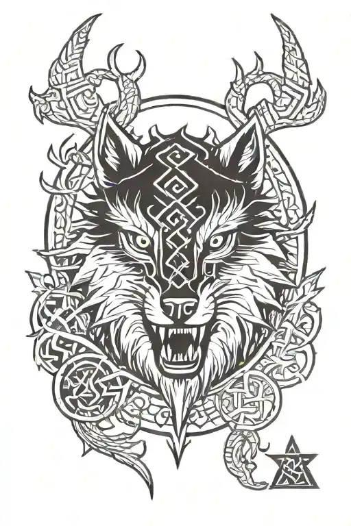 Viking warrior vegvisir Rune design wolf head tattoo design idea