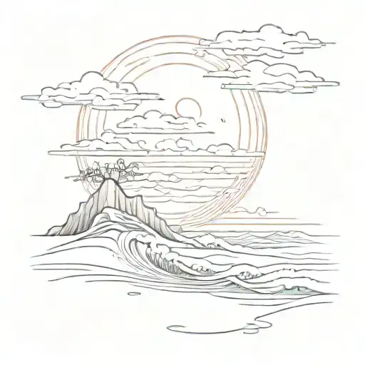 sea, wind, sand beach sunset, summer vibes tattoo design idea