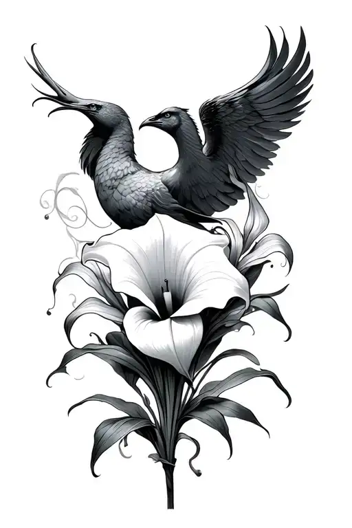 Calla Lilies with phoenix rising tattoo design idea