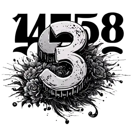 the numbers 458 with 3 of an object and some sort of background in traditional style tattoo design idea
