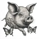 a penny a pig and a butterfly tattoo design idea