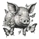 a penny a pig and a butterfly tattoo design idea