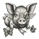 a penny a pig and a butterfly tattoo design idea