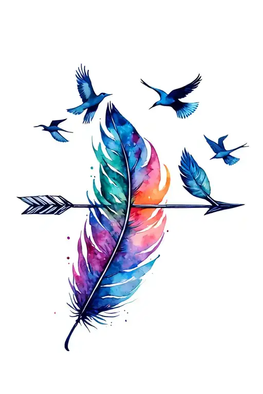 arrow and feather and flying birds flying tattoo design idea