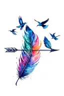 arrow and feather and flying birds flying tattoo design idea