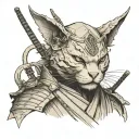 bald cat samurai tattoo design idea