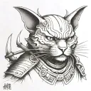 bald cat samurai tattoo design idea