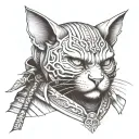 bald cat samurai tattoo design idea