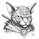 bald cat samurai tattoo design idea