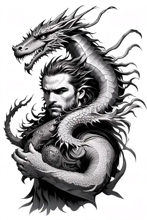 warrior with dragon tatton on outer forearm tattoo design idea