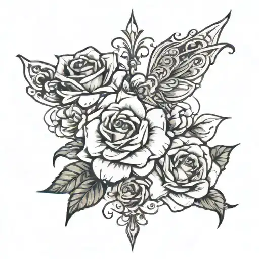 fairy godmother's wand, the beast's  rose and Coco's Marigold tattoo design idea