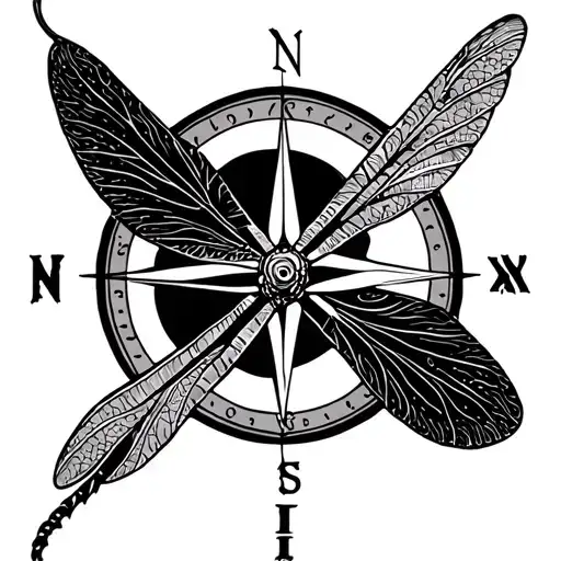 dragon fly, healing journey, moon phases, arrows, compass tattoo design idea