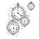 4 clocks with dates and initials tattoo design idea
