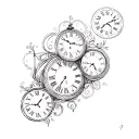 4 clocks with dates and initials tattoo design idea