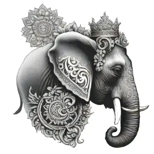 elephant  head realism with mandala as crown  tattoo design idea