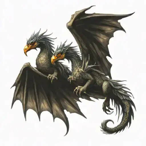 western dragon and a phoenix dancing together tattoo design idea