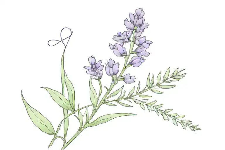 a single lavender and text 'strong' tattoo design idea