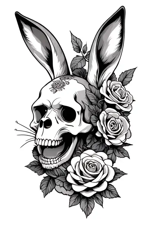 monkey rabbit dog Chinese animal skulls roses intertwined tattoo design idea