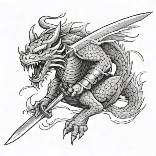 SAMURAI WARRIOR DRAGON SWORD tattoo design idea