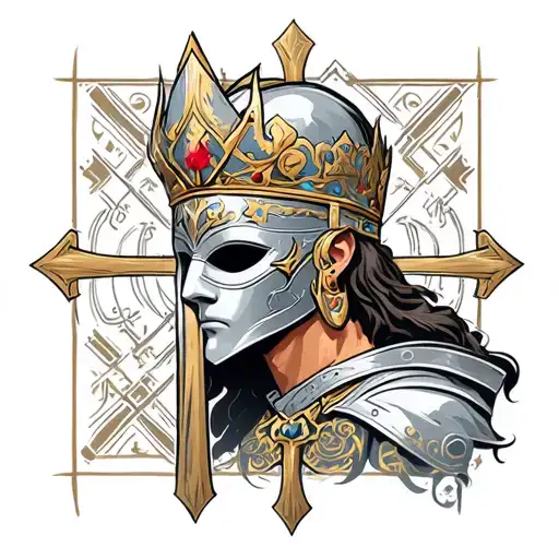 king Baldwin IV with the metal mask and crosses in background tattoo design idea
