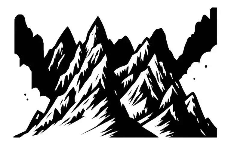 mountain peak ranges black and white line with some shading tattoo design idea