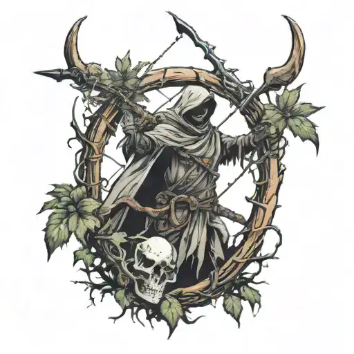 bow hunting tree reaper tattoo design idea