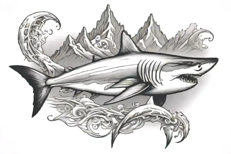 mountains nobody cares work harder ocean shark tattoo design idea
