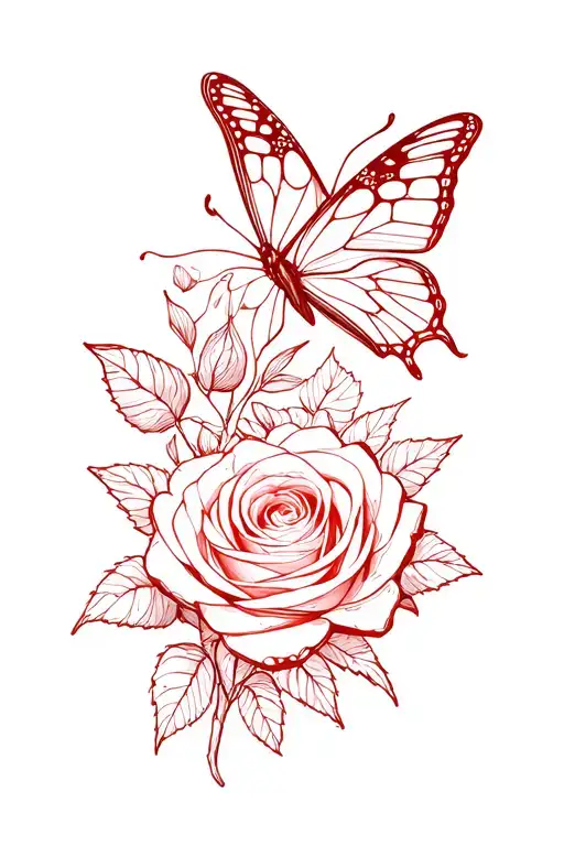 rose flower butterflies red mmviii tattoo design idea