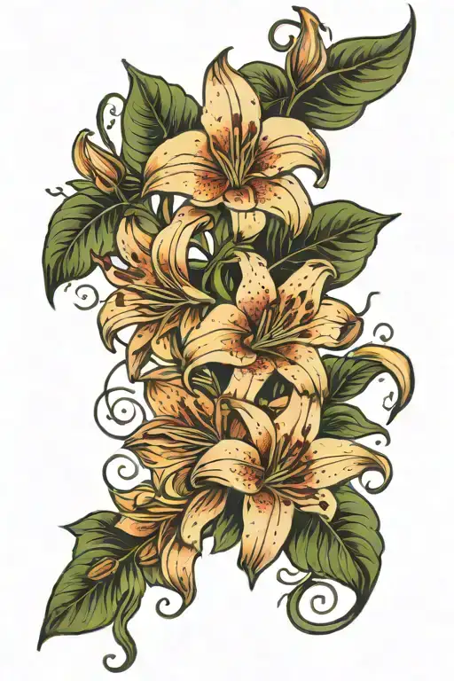 lilies on a vine thin long tattoo design idea