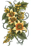 lilies on a vine thin long tattoo design idea